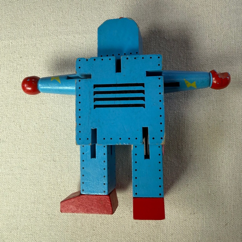 Original Toy Company Wooden Robot Blue Red Poseable Retro Toy GT304 2013 - Picture 2 of 12